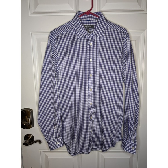 Kenneth Cole Button Down Shirt Slim Fit 16-16.5 / 34-35 Size Large Purple White - Picture 1 of 3
